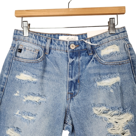 KanCan NWT Frayed Hem Bermuda Denim Blue Jean Distressed Shorts Women's Size XS - Picture 6 of 12
